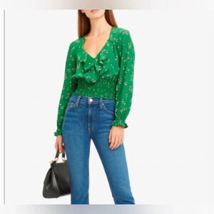 INTERMIX Silk Freda Printed Top Size Large Green